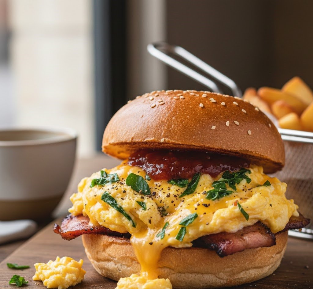 Saltbush Scrambled Egg & Cheese Breakfast Burger Recipe